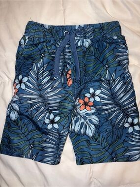 Boys Swim Trunks Size 5 Blue Tropical Floral Board Shorts